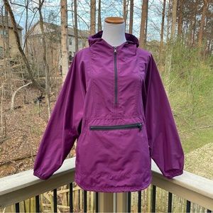 Woolrich 1595 Plum Half-Zip Hooded Windbreaker Nylon w/ Jacket Kangaroo Pocket M